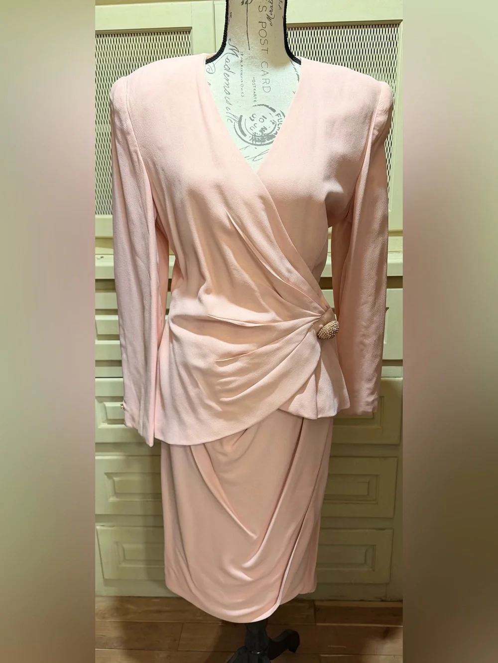 Rare Vintage John Anthony Draped Rhinestone 2Pc Skirt Suit